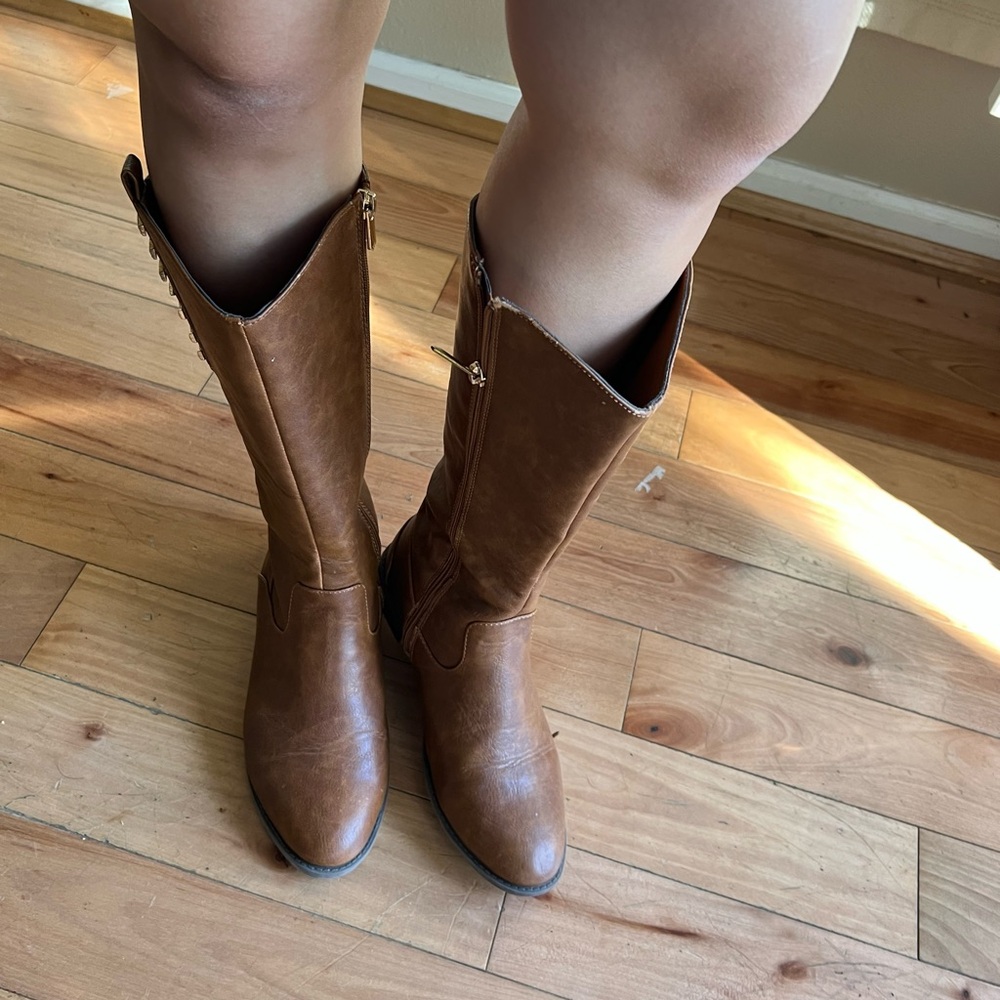 Brown Leather Knee-High Boots